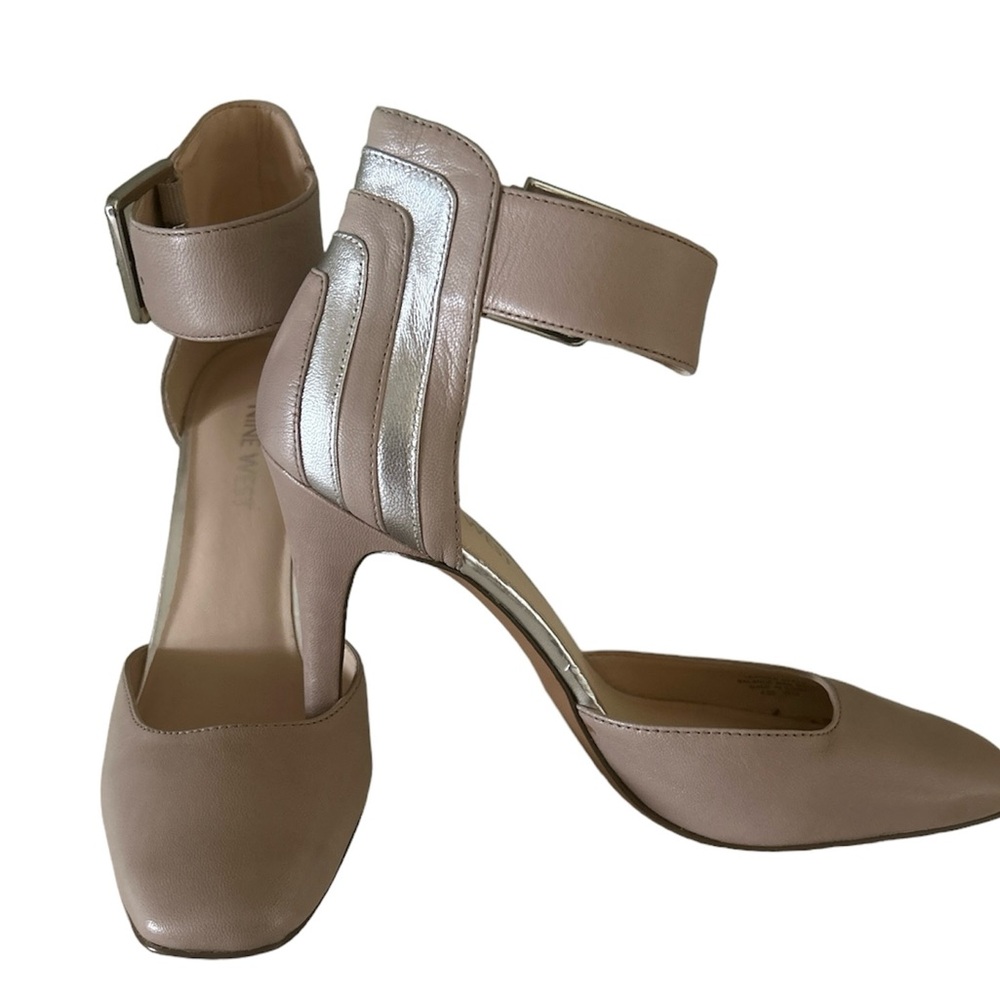 Nine West Legna2 leather nude &  silver high heel shoes ankle strap size…